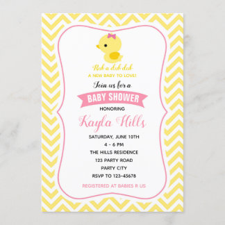 Duck Baby Girl Dusche Einladungen (gelb Zickzack)