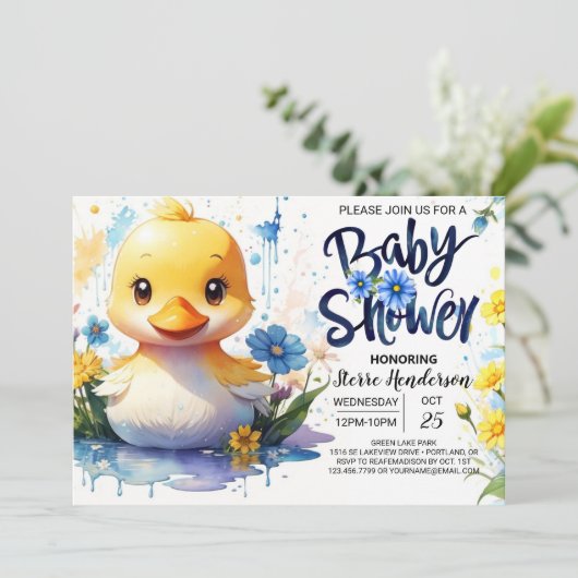 Duck Baby Shower Adventure Einladung (Stehend Vorderseite)