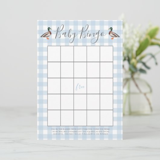 Duck Baby Shower Bingo Cards Hinweiskarte (Stehend Vorderseite)