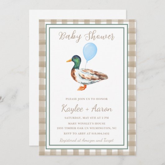 Duck Baby Shower Einladung (Vorne/Hinten)