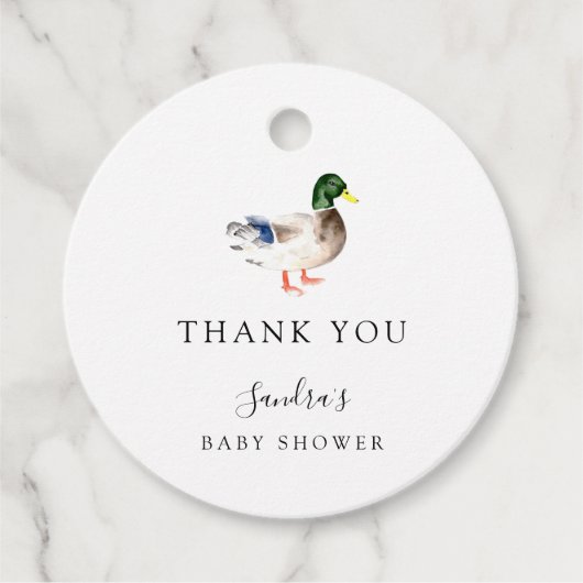 Duck Baby Shower Elegant Danke Script Chic Geschenkanhänger (Vorderseite)