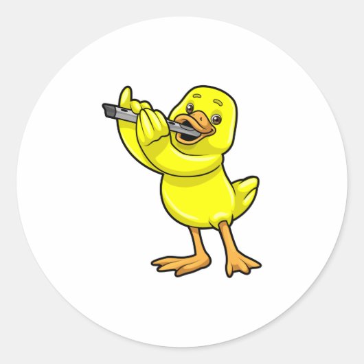 Duck bei Musik mit Flute Runder Aufkleber (Vorderseite)
