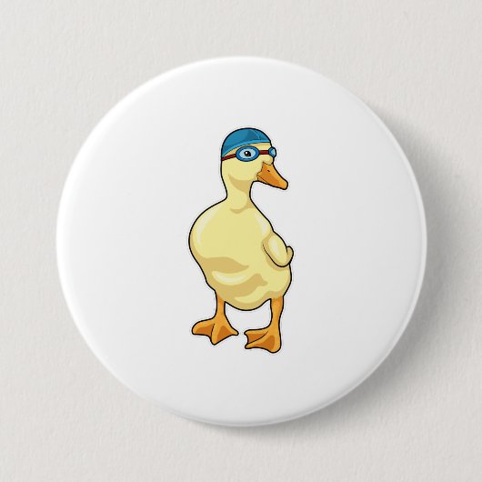 Duck beim Baden mit Schwimmbrille Button (Vorderseite)