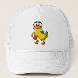 Duck beim Schwimmen mit Schwimmring & Tauchbrille Truckerkappe