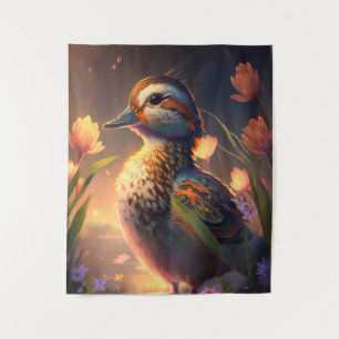 Duck Bird Animal Portrait Painting Wildlife Ponds Wandteppich