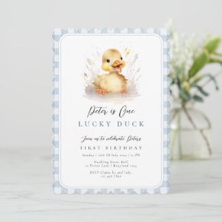 Duck Blue Gingham 1. Geburtstag Einladung