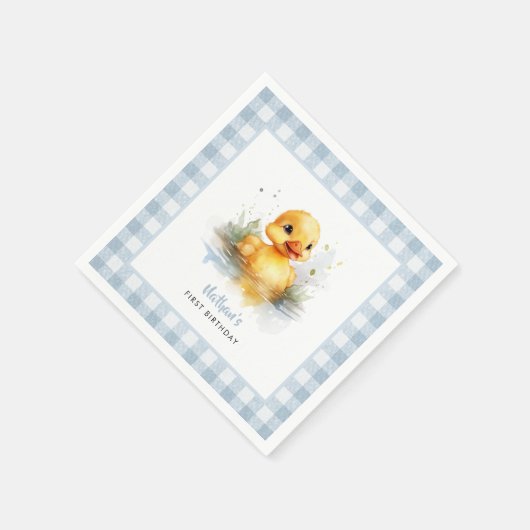 Duck Blue Gingham Birthday Paper Serviette (Ecke)