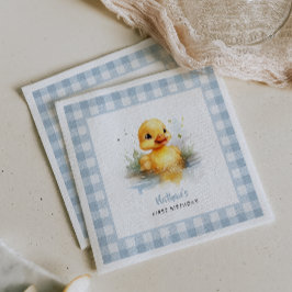 Duck Blue Gingham Birthday Paper Serviette