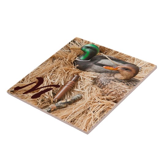 Duck Call Mallard Drake Hunt Monogram Display Tile Fliese (Seite)