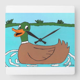Duck Clock, Quack, Bathroom Decor Quadratische Wanduhr