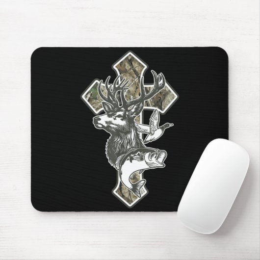 Duck Deer Dove Camo Cross Christian Hello Hunting  Mousepad (Mit Mouse)