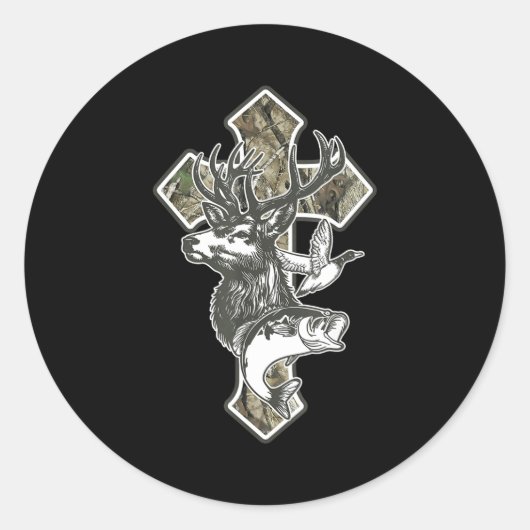 Duck Deer Dove Camo Cross Christian Hello Hunting Runder Aufkleber (Vorderseite)