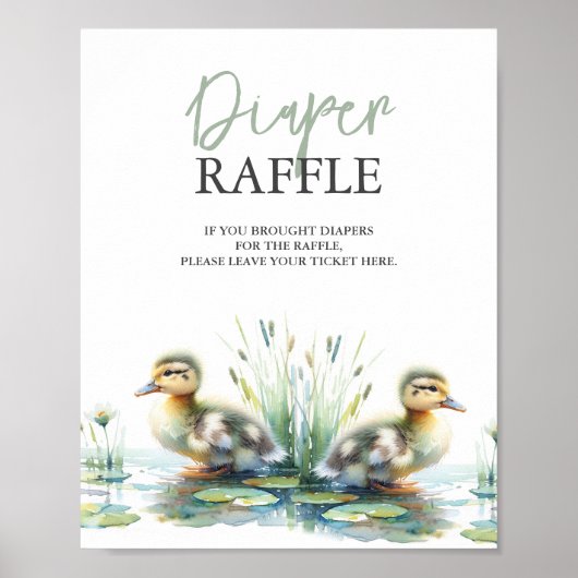 Duck Diaper Raffle Baby Dusche Schild Grün (Vorne)