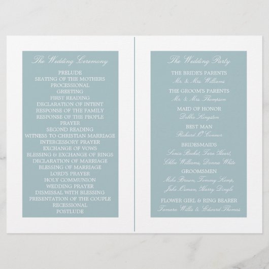 Duck Egg Blue Modern Wedding Bi-fold Programm (Rückseite)