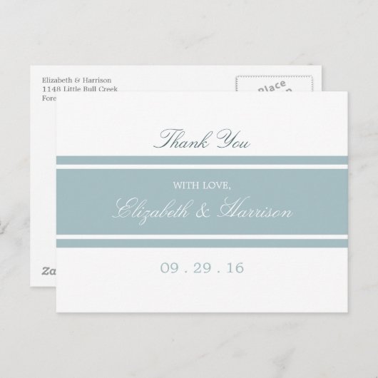 Duck Egg Blue Modern Wedding Danke Postkarte (Vorne/Hinten)