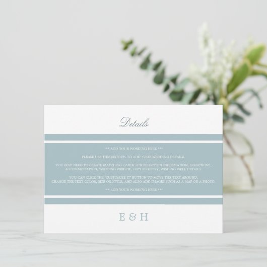 Duck Egg Blue Modern Wedding Detail Begleitkarte (Stehend Vorderseite)