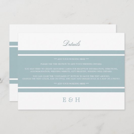 Duck Egg Blue Modern Wedding Detail Begleitkarte (Vorne/Hinten)