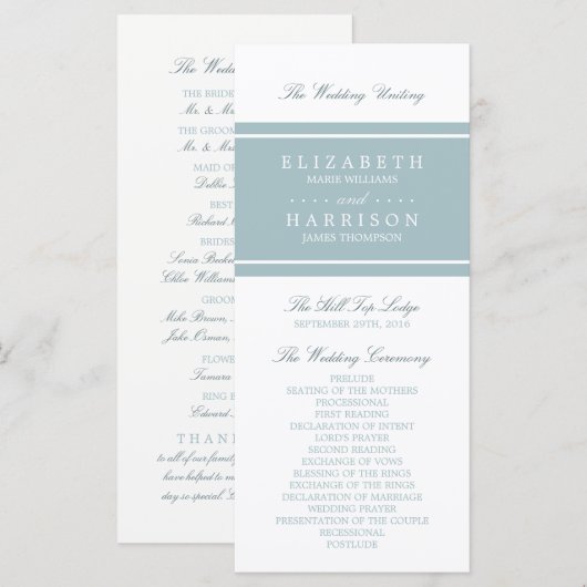 Duck Egg Blue Modern Wedding Programm (Vorne/Hinten)
