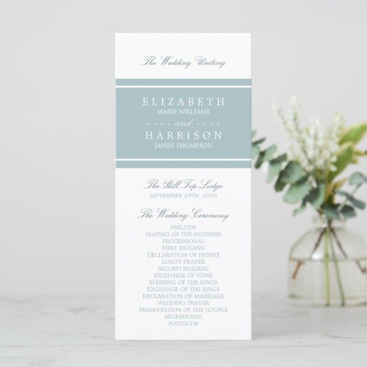 Duck Egg Blue Modern Wedding Programm (Stehend Vorderseite)