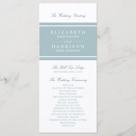 Duck Egg Blue Modern Wedding Programm (Vorderseite)