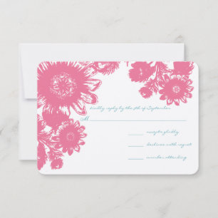 Duck Egg Blue & Pink Vintage Blume Hochzeit RSVP Karte