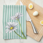 Duck Egg Blue Striped Floral Watercolor Daisy Geschirrtuch (Viertel Falte)