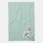 Duck Egg Blue Striped Floral Watercolor Daisy Geschirrtuch (Vertikal)