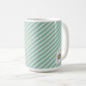 Duck Egg Blue Striped Named Watercolor Daisy Kaffeetasse (VorderseiteRechts)