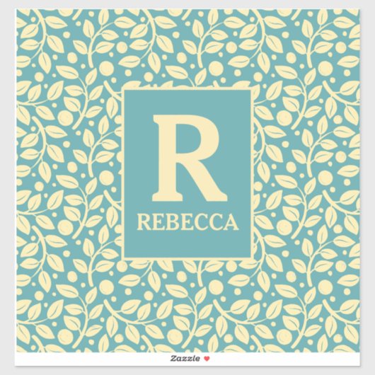 Duck Egg Blue und Cream Leaf Muster Gepäckraum Aufkleber (Blatt)