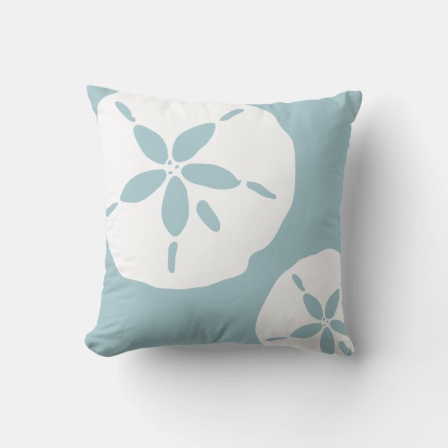 Duck Egg Blue White Sand Dollar Sea Muschel Muster Kissen (Vorderseite)