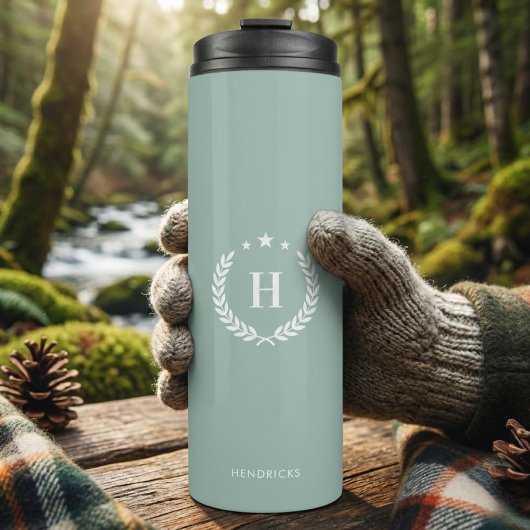  Duck Egg Green Monogram Stylish Modern Minimalist Thermosbecher