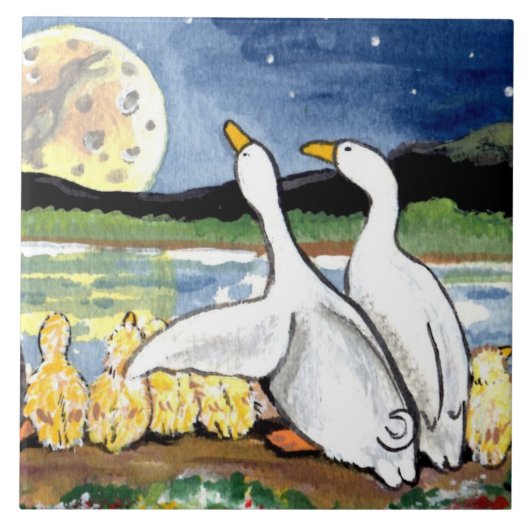 Duck Family Ducklings Watch Moon 6" Tile Trivet Fliese (Vorderseite)