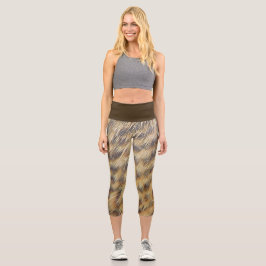 Duck Feather Foto Animal Print Gold Brown Gepunkte Capri Leggings