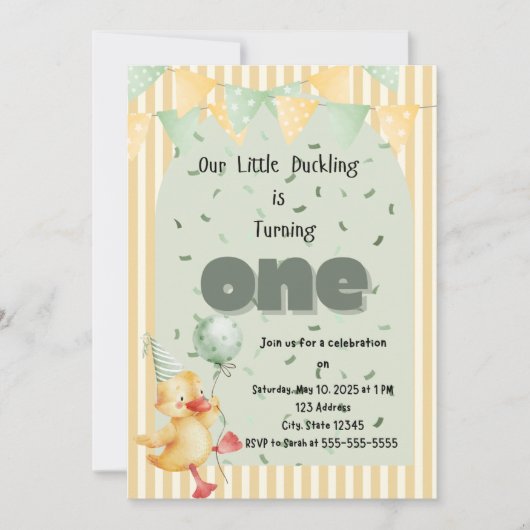 Duck First Birthday Einladung (Vorderseite)