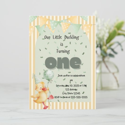 Duck First Birthday Einladung (Stehend Vorderseite)