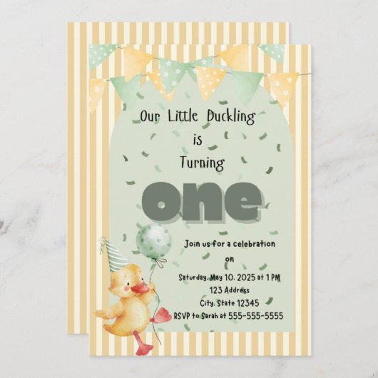 Duck First Birthday Einladung (Vorne/Hinten)