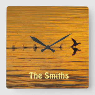 Duck Flying Through Time Wall Clock Quadratische Wanduhr