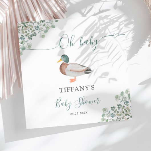 Duck Gender Neutral Greenery Baby Duwer Serviette