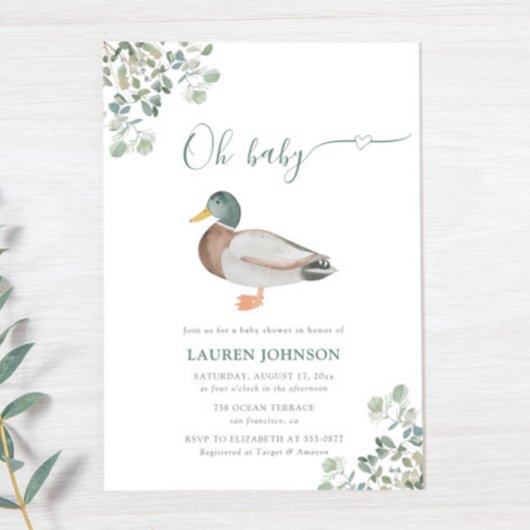Duck Greenery Gender Neutral Baby Shower Einladung