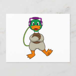 Duck Headphone Music Postkarte