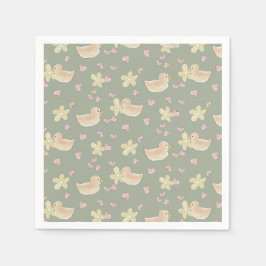 Duck Heart Blume Watercolor Kinderdusche Niedlich Serviette