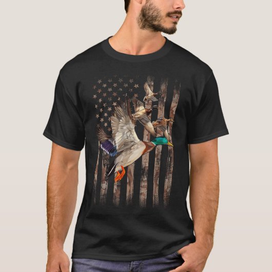 Duck Hunter American Flag Wasservögel Jagd T-Shirt (Vorderseite)