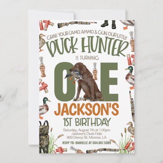 Duck Hunter First Birthday Einladung (Vorderseite)