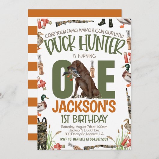Duck Hunter First Birthday Einladung (Vorne/Hinten)