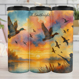 Duck Hunter Sunset Sky Flight Thermosbecher
