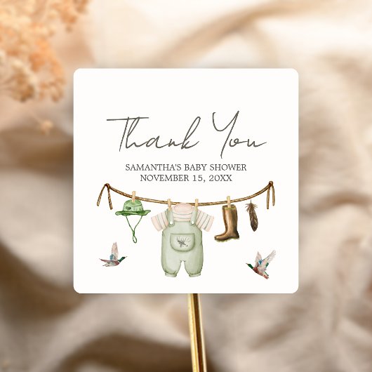 Duck Hunting Baby Shower Quadratischer Aufkleber