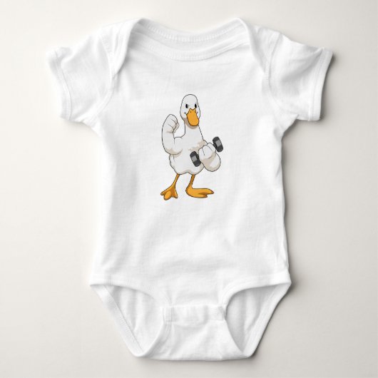 Duck in Bodybuilding mit Dumbell Baby Strampler (Vorderseite)