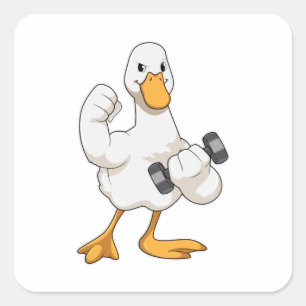 Duck in Bodybuilding mit Dumbell Quadratischer Aufkleber