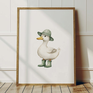 Duck in Sage Green Boots Poster Kids Room Decor