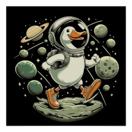 Duck in Space Glossy Poster